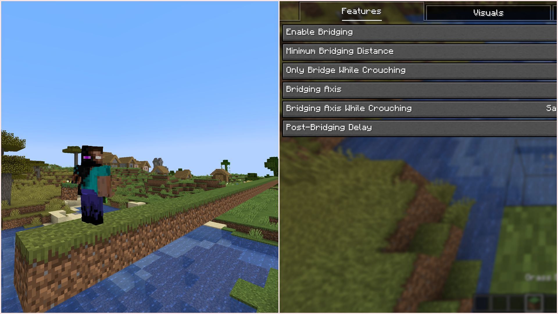 Bridging mod allows players to place blocks without aiming towards a block's facet (Image via Sportskeeda Gaming || Mojang Studios)